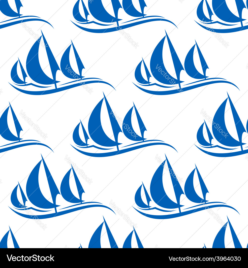 Blue yachts seamless pattern Royalty Free Vector Image