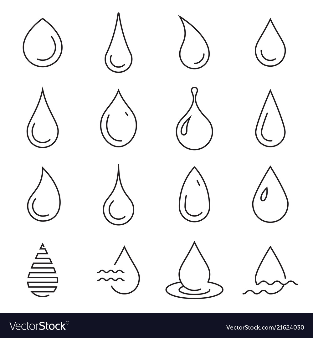 Collection of linear droplet icons isolated vector image Collection of linear droplet icons isolated
