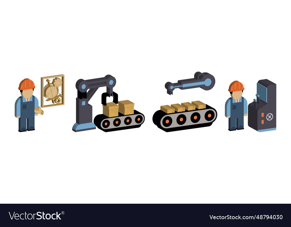 Engineer and machine operator managing Royalty Free Vector