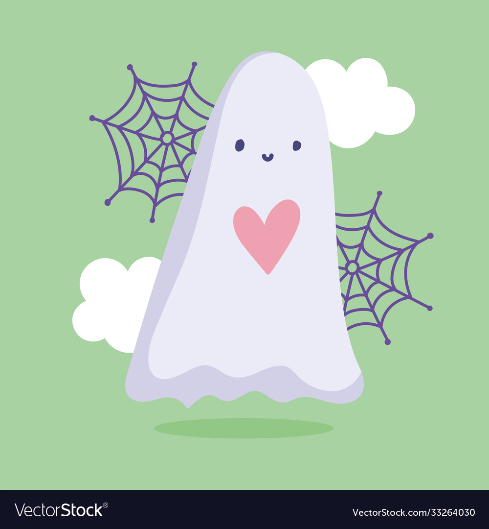 Happy halloween cute ghost heart clouds and web Vector Image