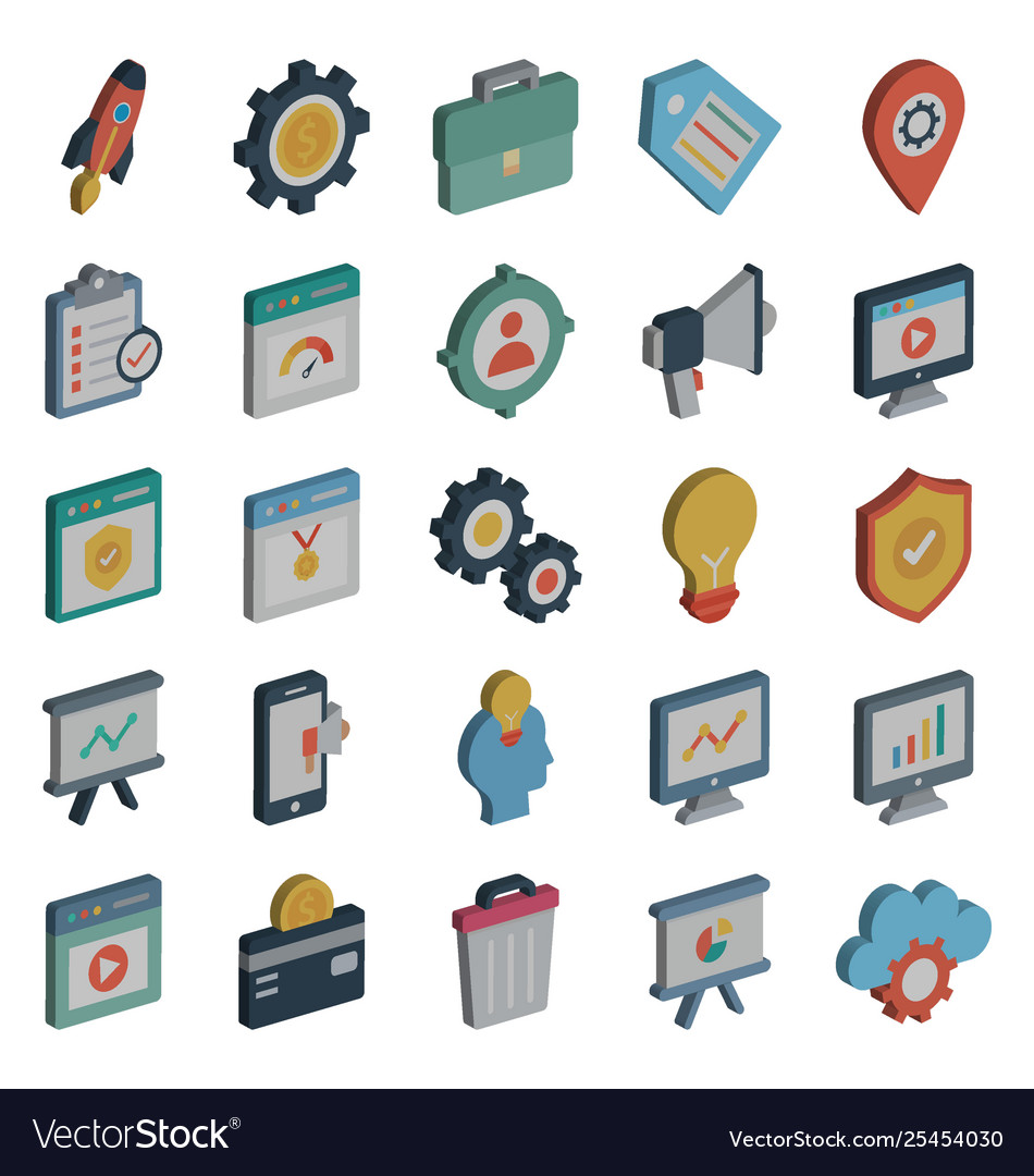 Web design and seo isometric icons set tha