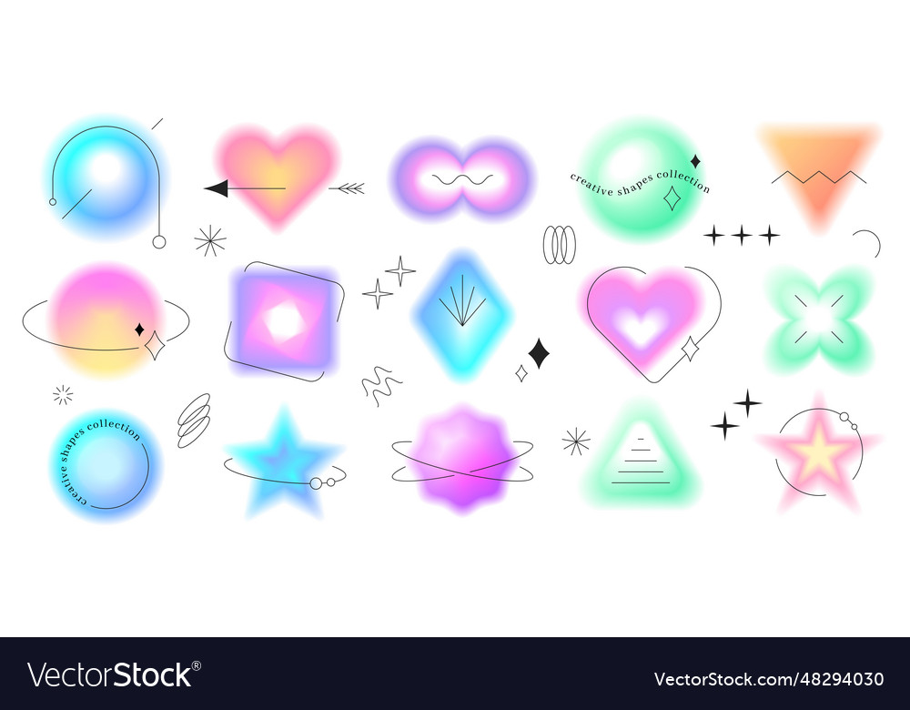 Y2k gradients. Heart cute, retro blurry pastel frames, aesthetic