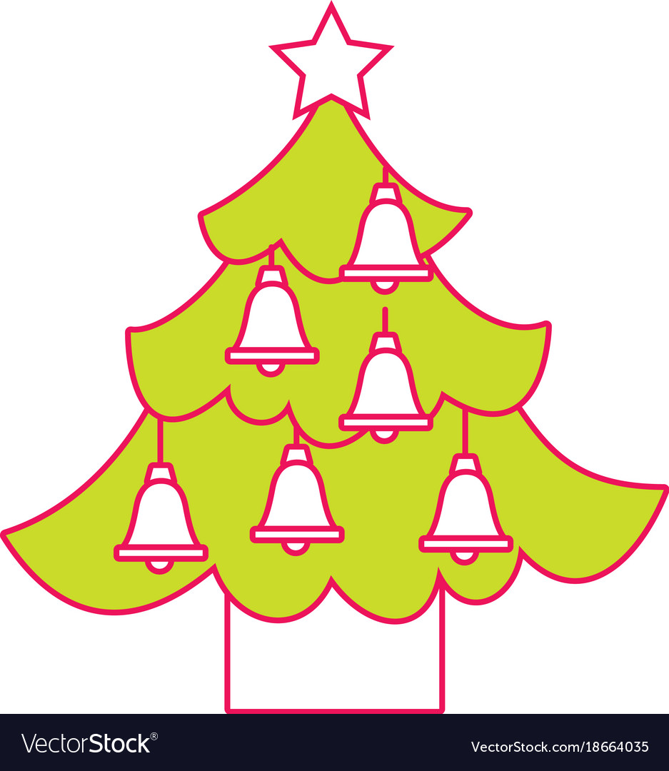 Christmas tree pine star and bells decoration Vector Image