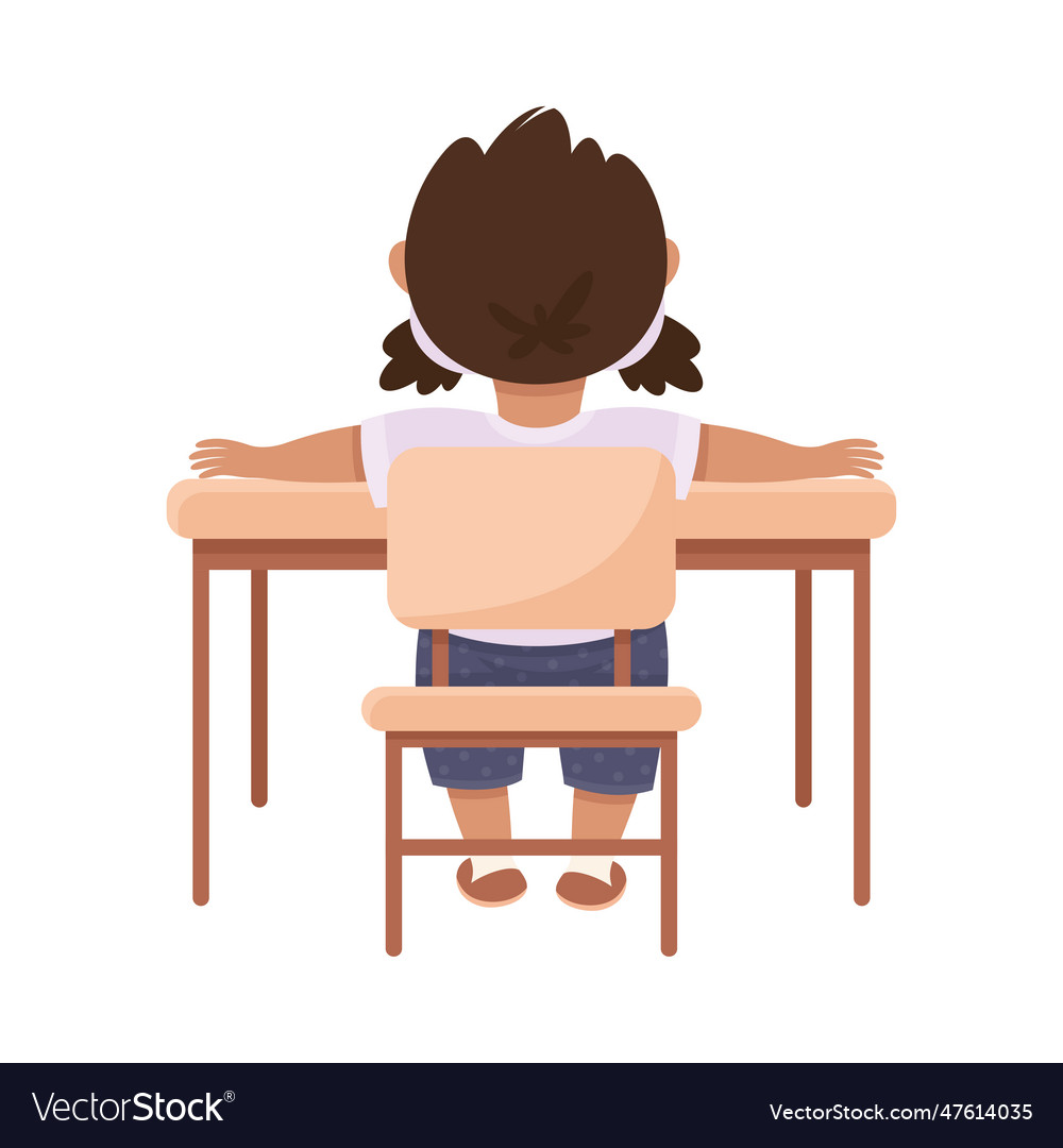 Cute girl pupil in classroom sitting at desk back Vector Image