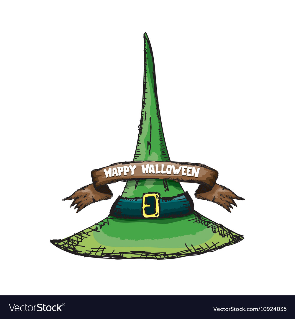 Green witch hat isolated on white