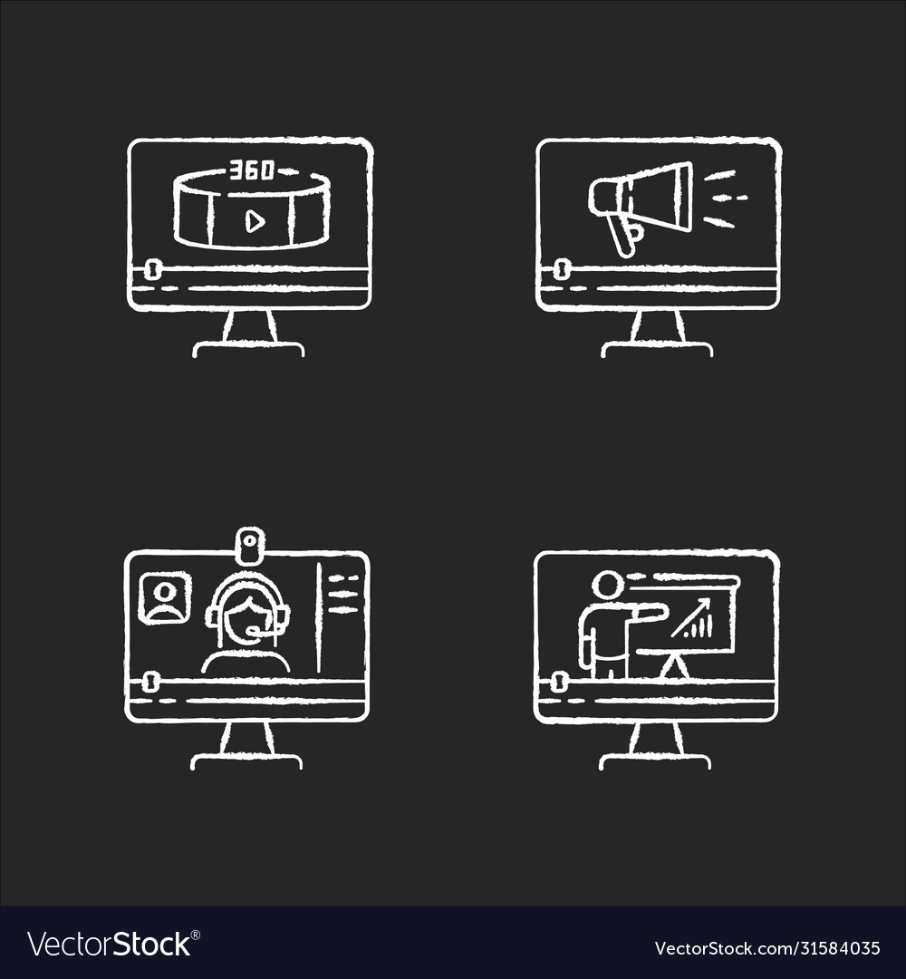 Internet video chalk white icons set on black