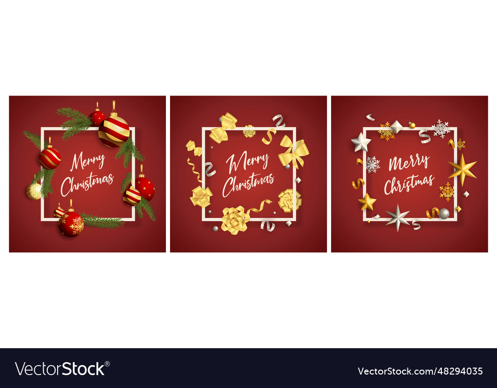 Merry christmas red banner set with baubles Vector Image