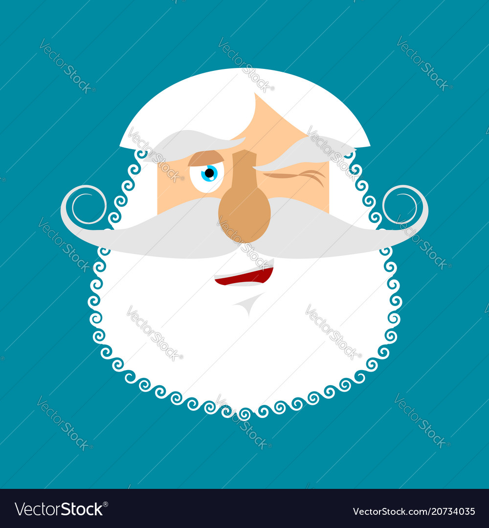 Old man winks emoji senior with gray beard face