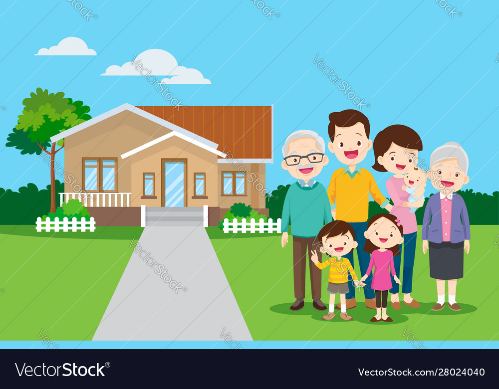 Big Family In Background Them Home Royalty Free Vector Image