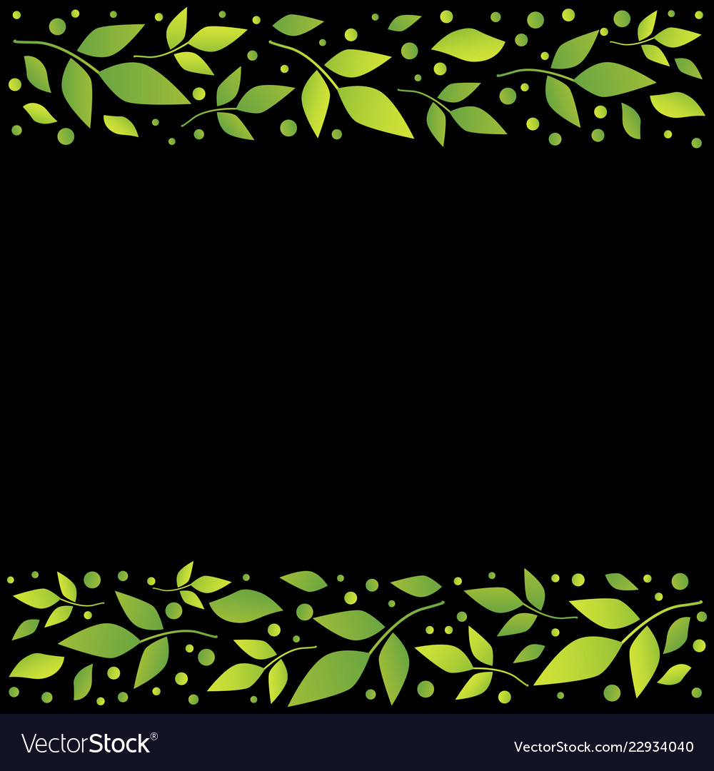 Black background with stripes of green leaves Vector Image