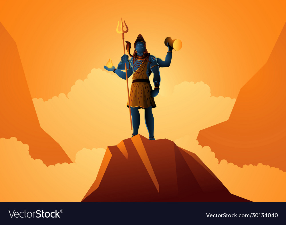 Lord shiva standing on mountain Royalty Free Vector Image