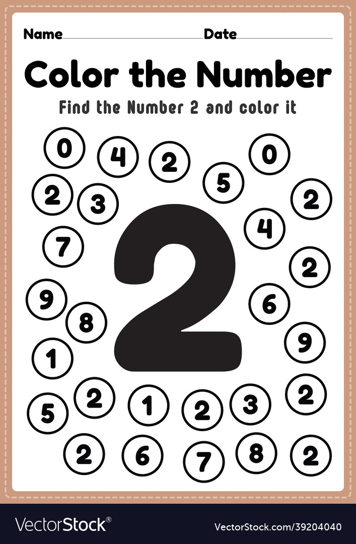 Math worksheet number 2 worksheet coloring maths Vector Image
