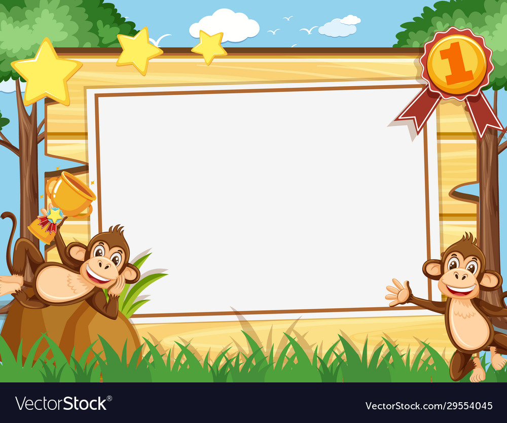 Banner template with two happy monkeys in park