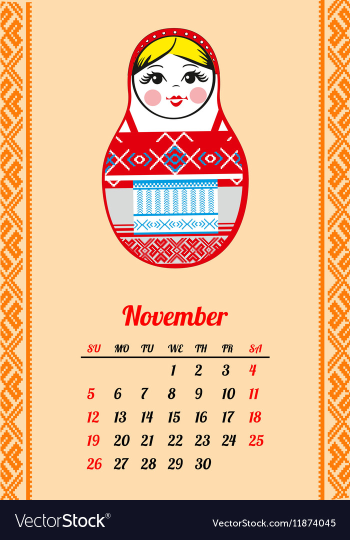 Calendar with nested dolls 2017 november