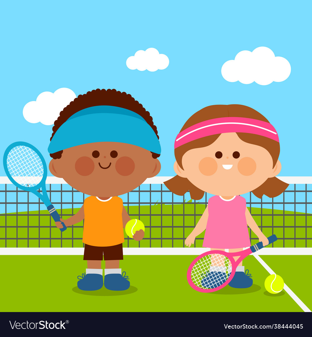 Children playing tennis Royalty Free Vector Image