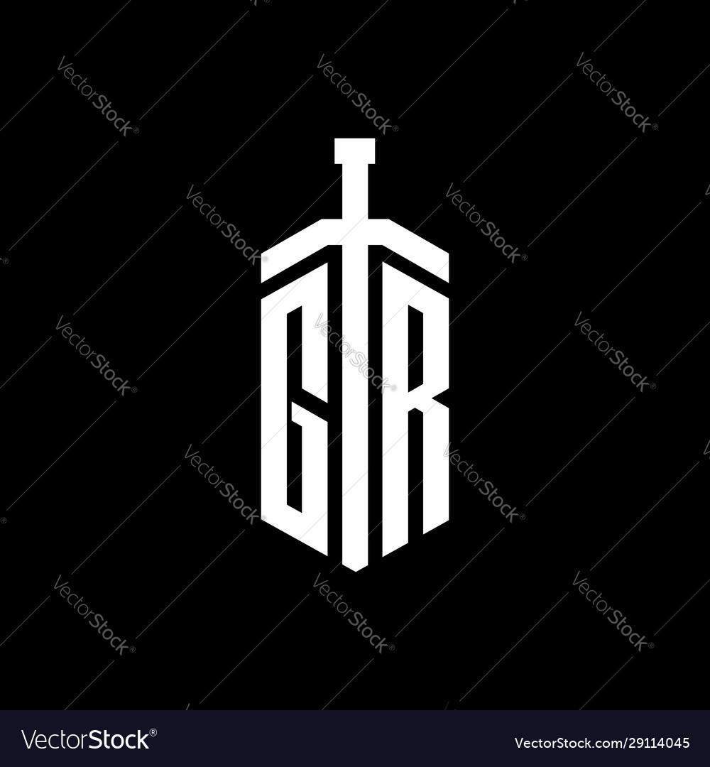 Gr logo monogram with sword element ribbon design Vector Image