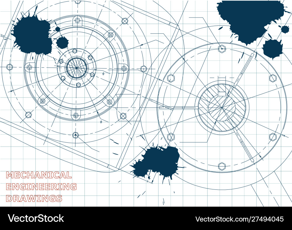 Mechanical engineering drawings background draft Vector Image
