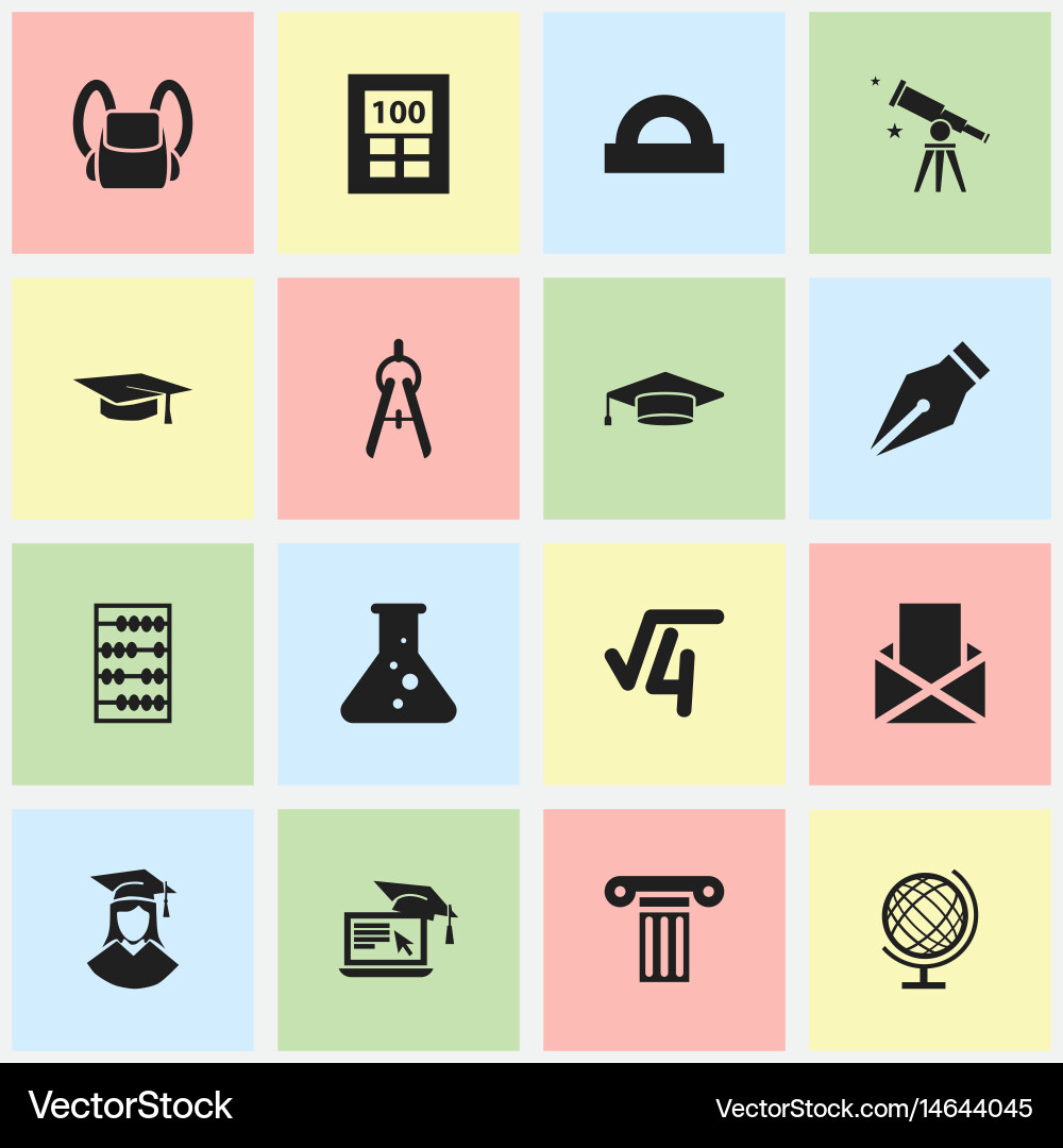 Set of 16 editable graduation icons includes Vector Image