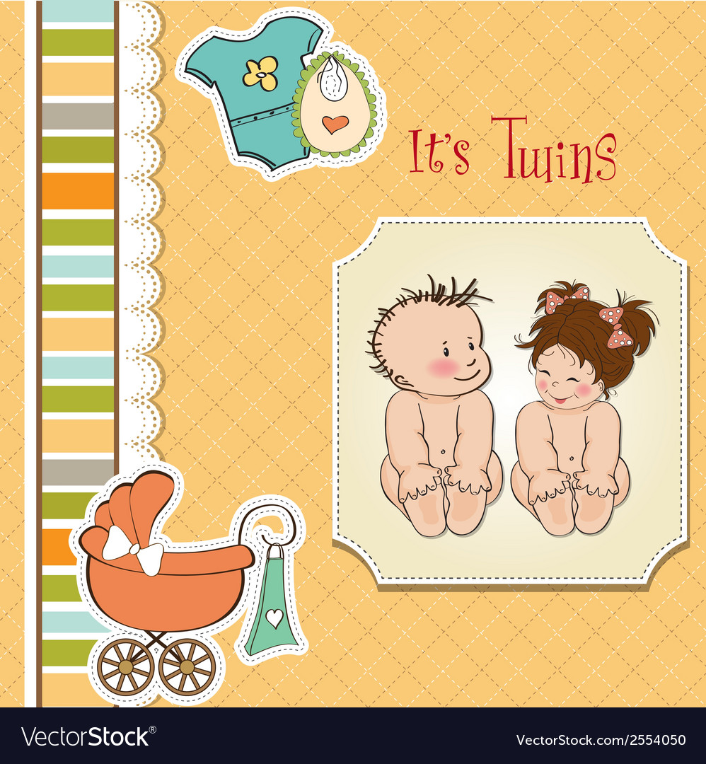 Baby twins shower card Royalty Free Vector Image