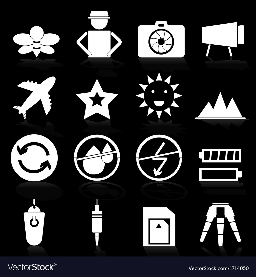 Camera icons with reflect on black background