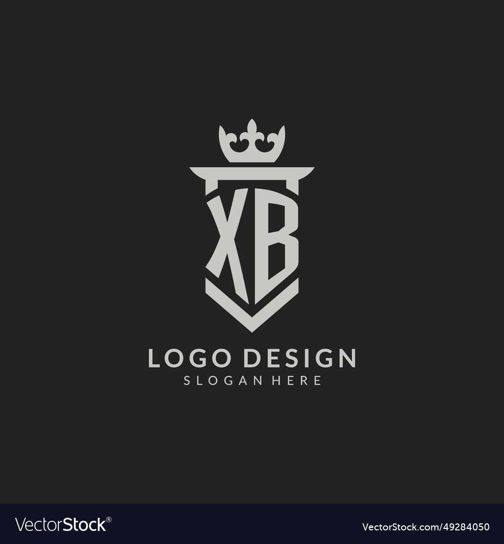 Initial xb shield and crown logo style Royalty Free Vector