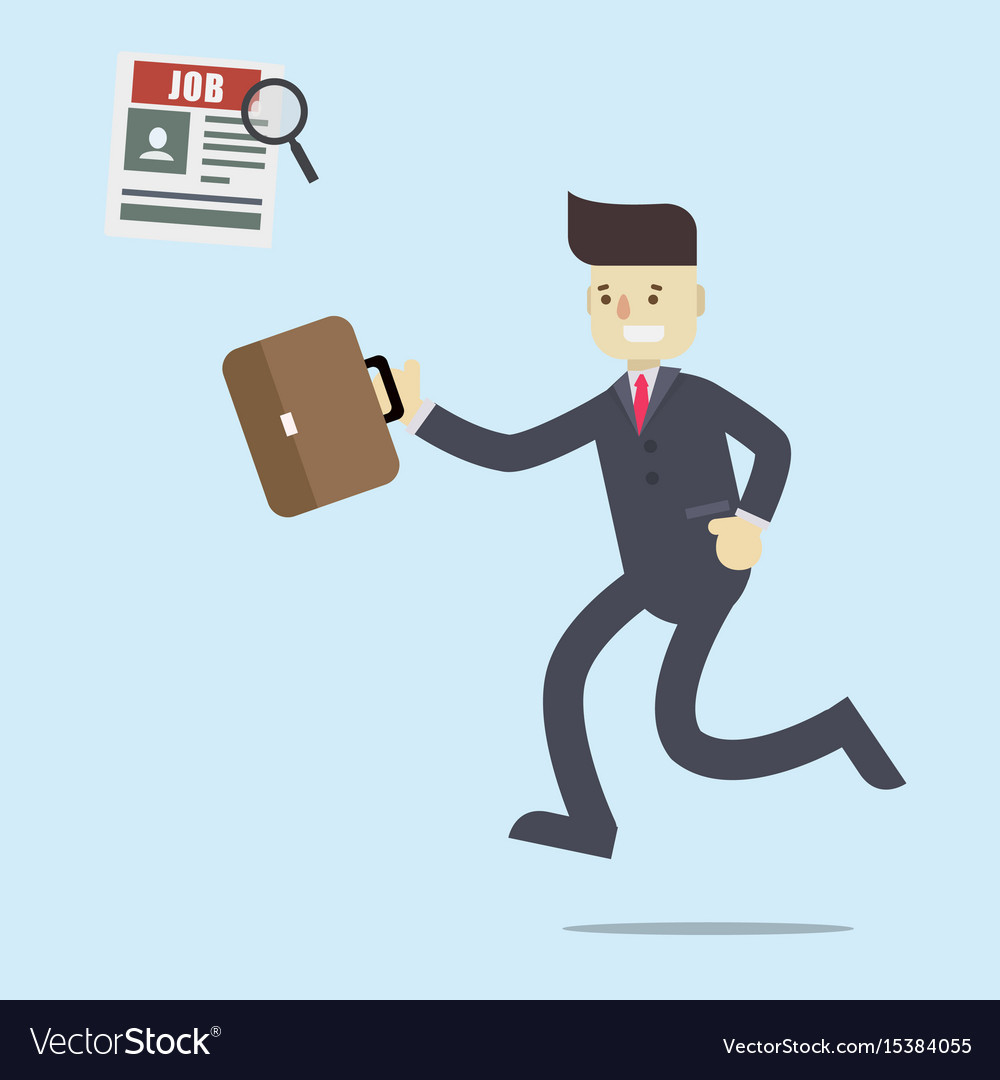 Business man running to find a job in newspaper Vector Image