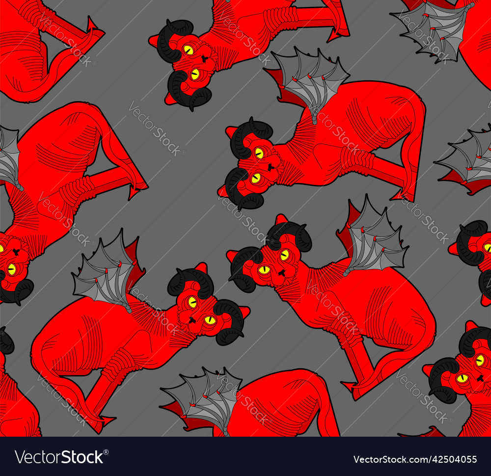 Demon cat pattern seamless red with devil