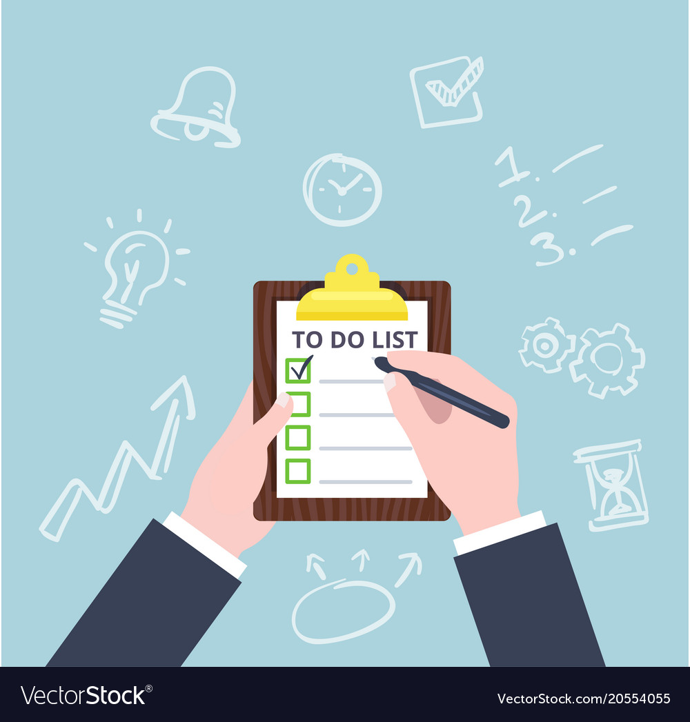 Hand check the checklist business concept in flat