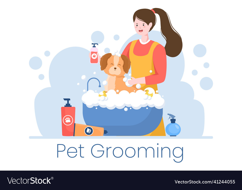 Pet grooming for dogs and cats in flat cartoon