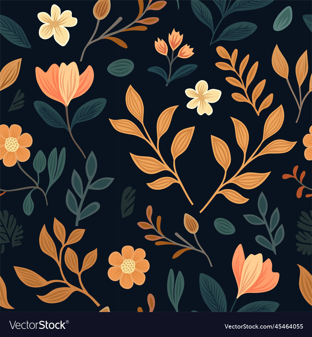 Seamless floral pattern on black background