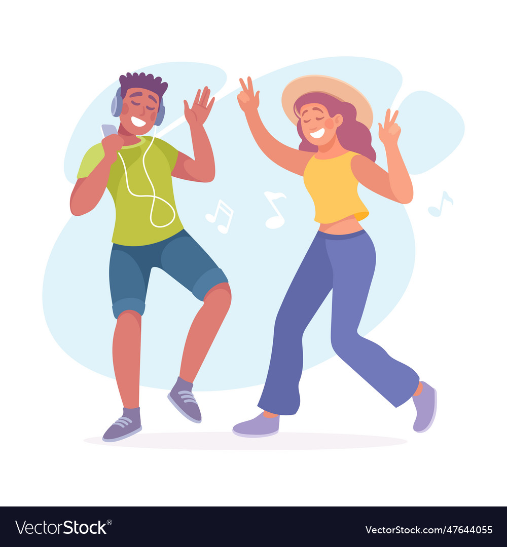 Young man and woman dancing to music moving body Vector Image