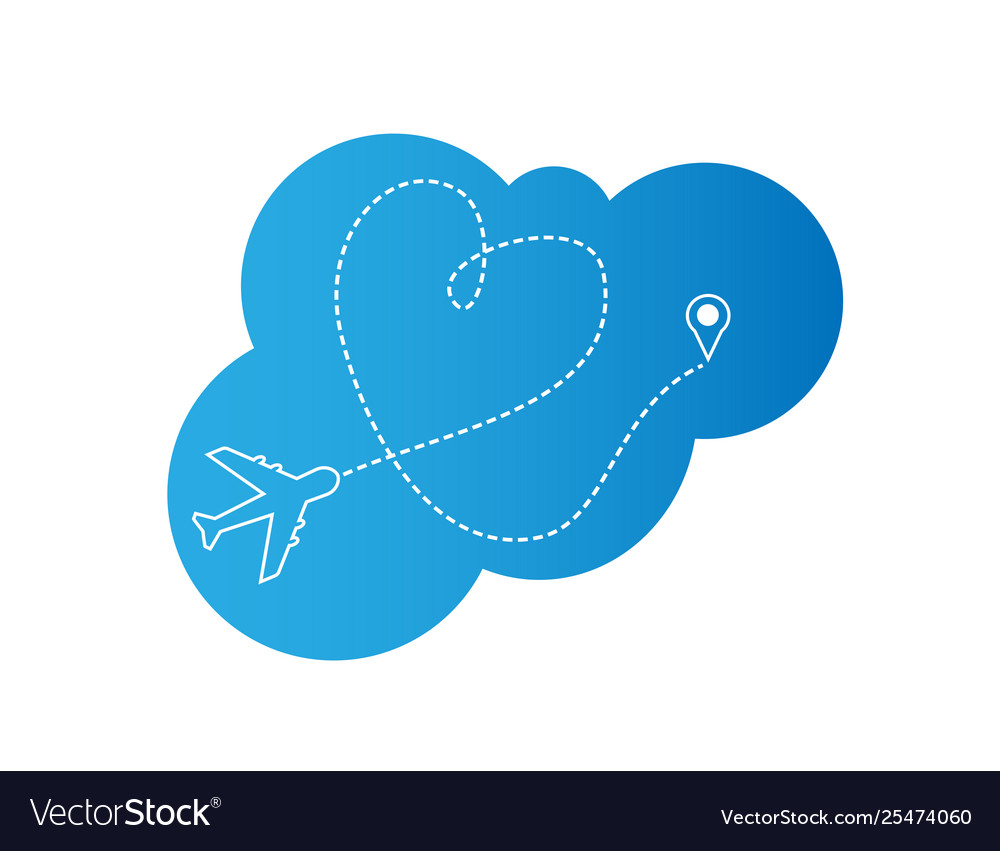 Airplane and heart path trail icon