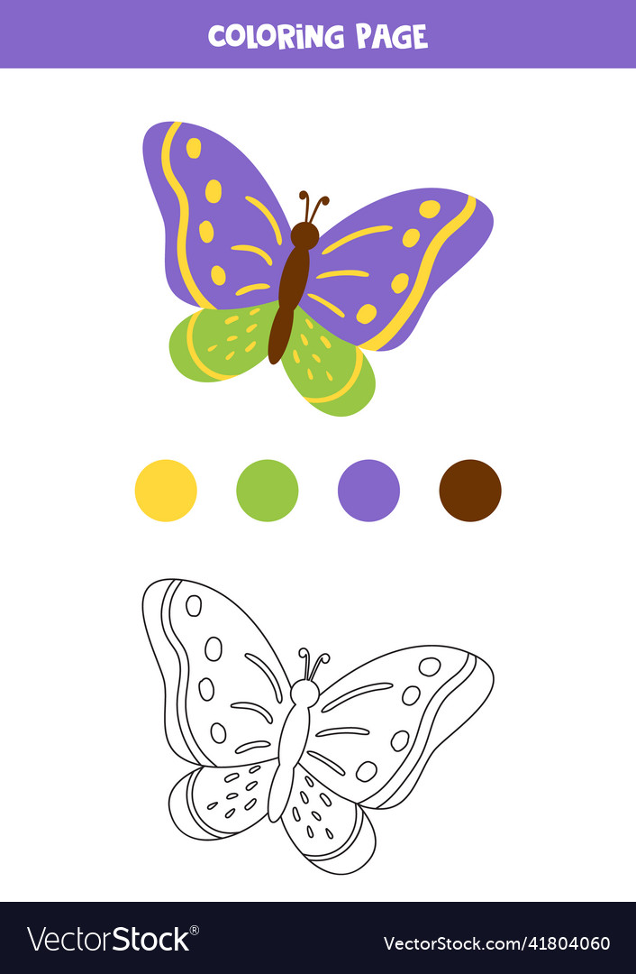 Color cute cartoon butterfly worksheet for kids