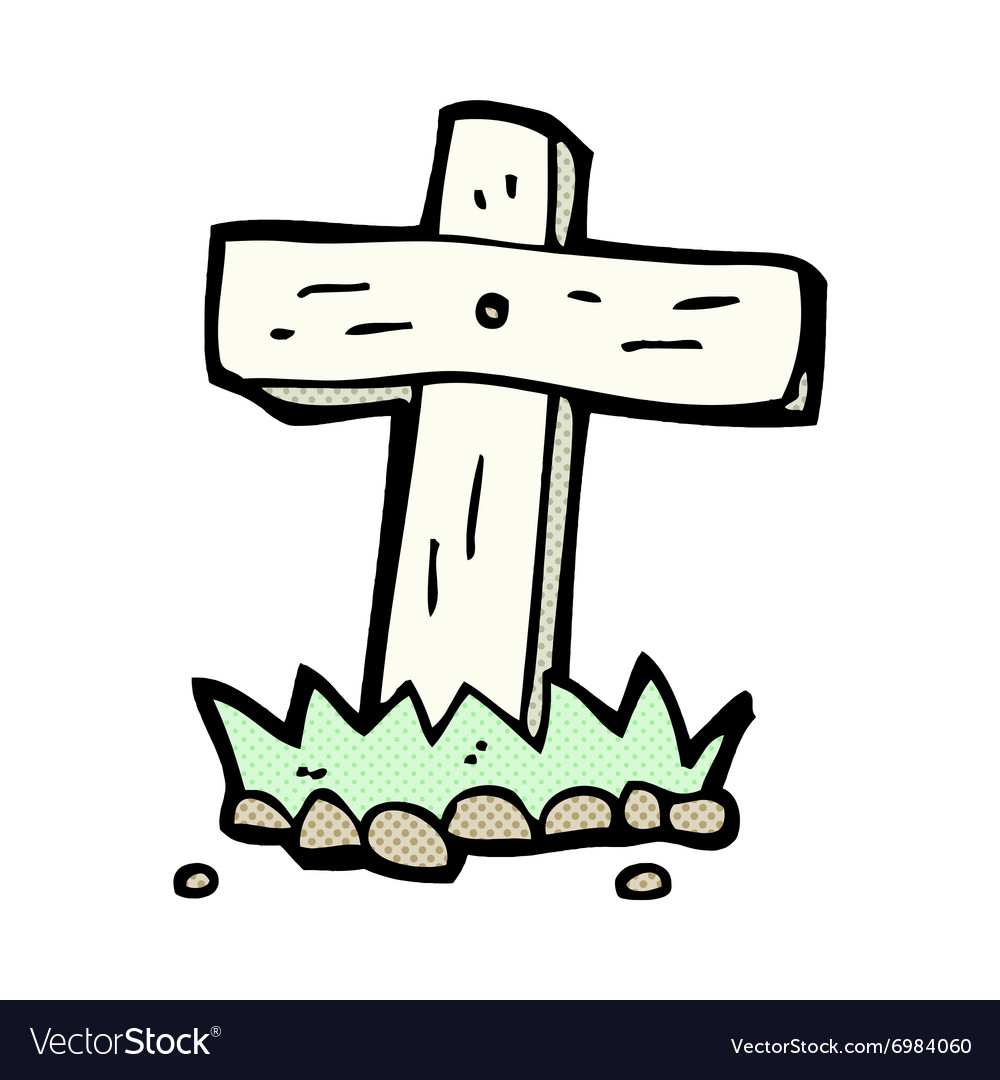 Comic Cartoon Wooden Cross Grave Royalty Free Vector Image