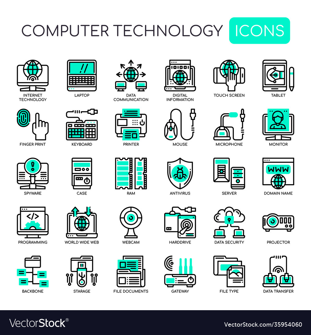 Computer technology thin line and pixel perfect Vector Image