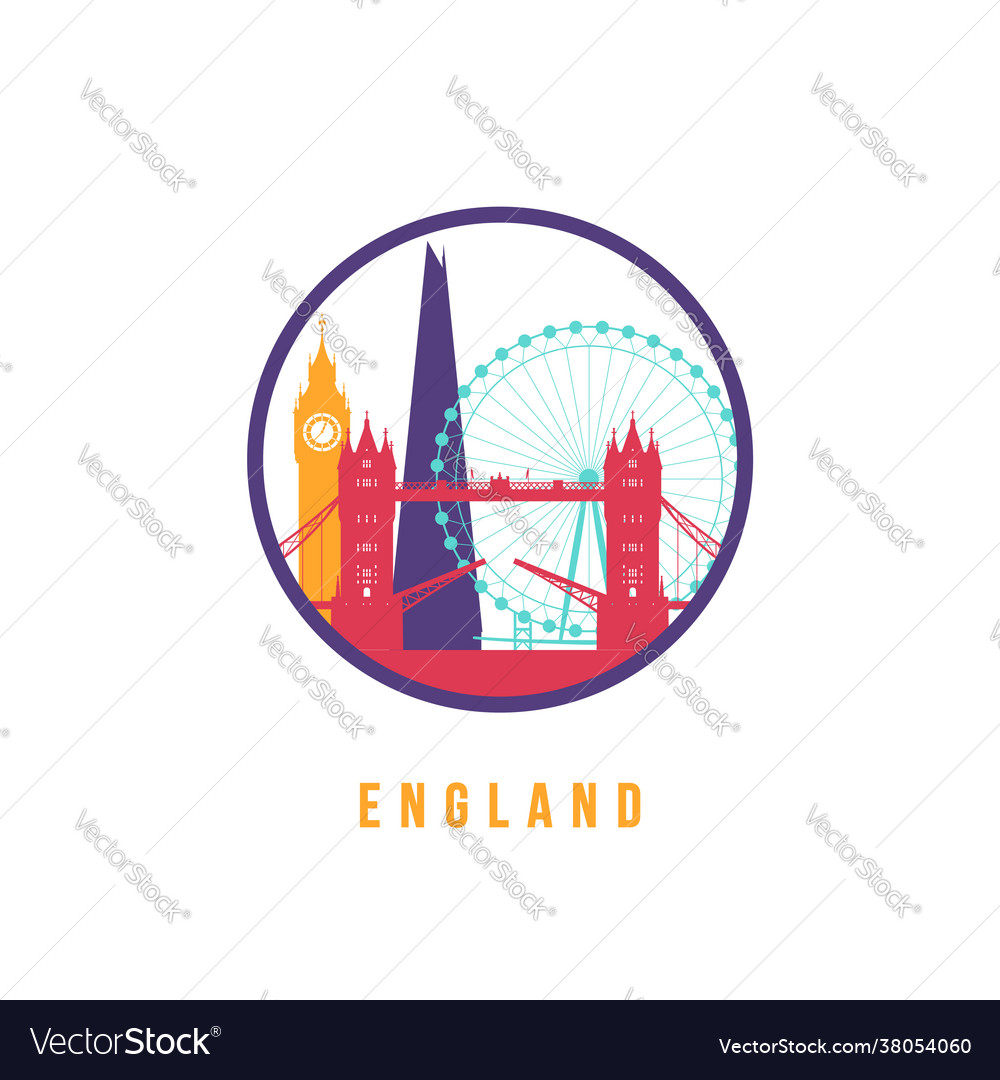 Famous england landmarks silhouette colorful