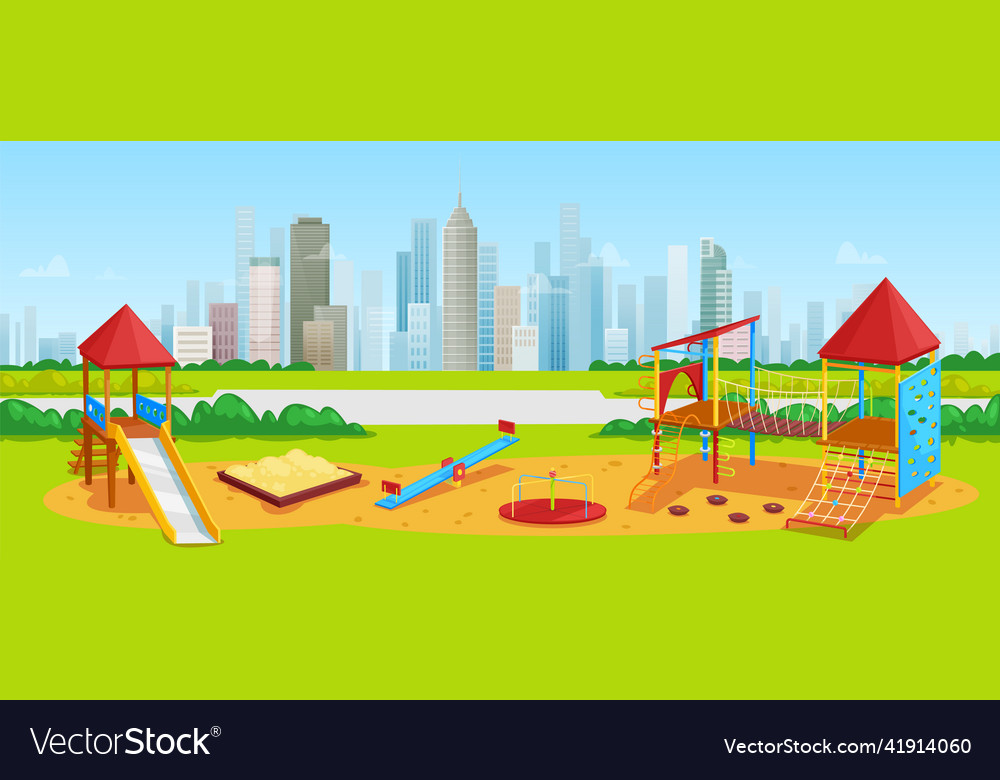 Kids playground on background of buildings Vector Image Kids playground on background of buildings Vector Image
