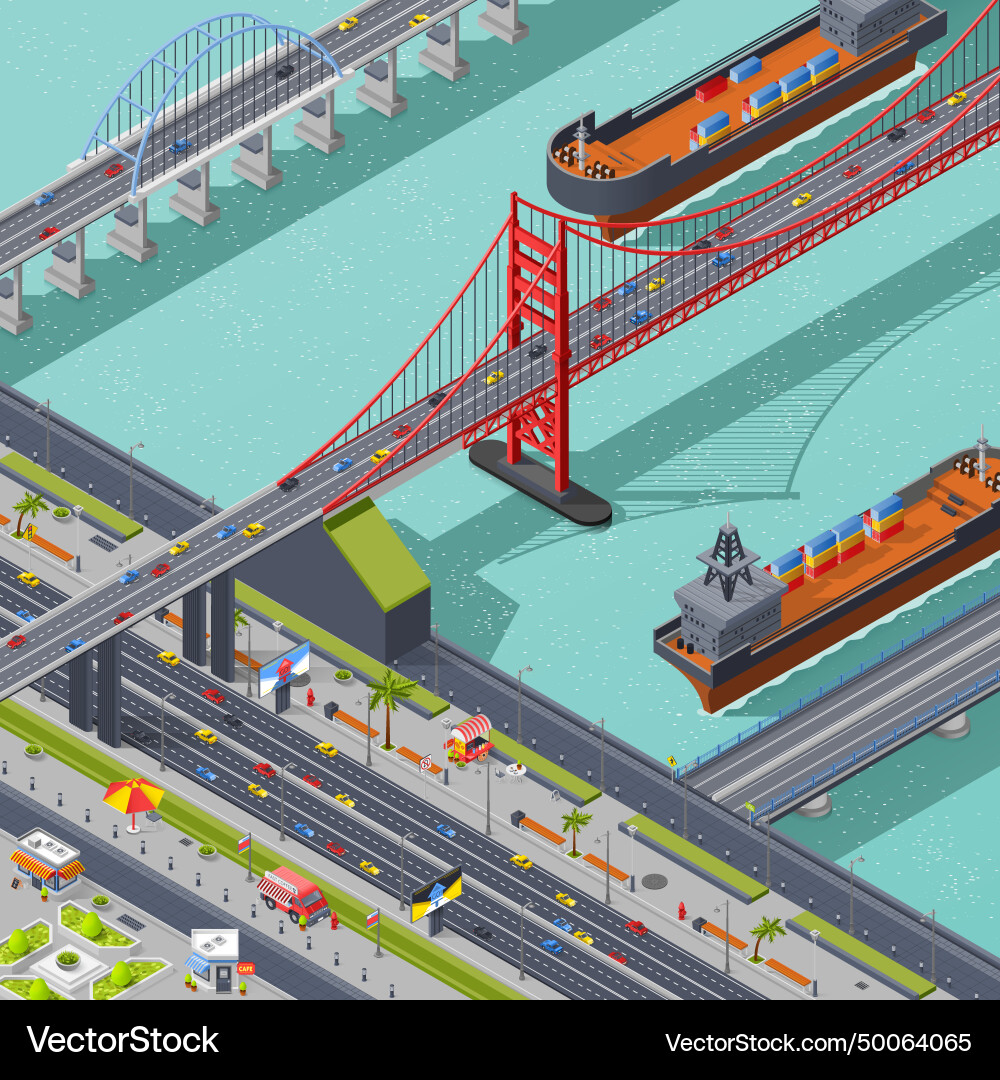Bridges isometric composition Royalty Free Vector Image