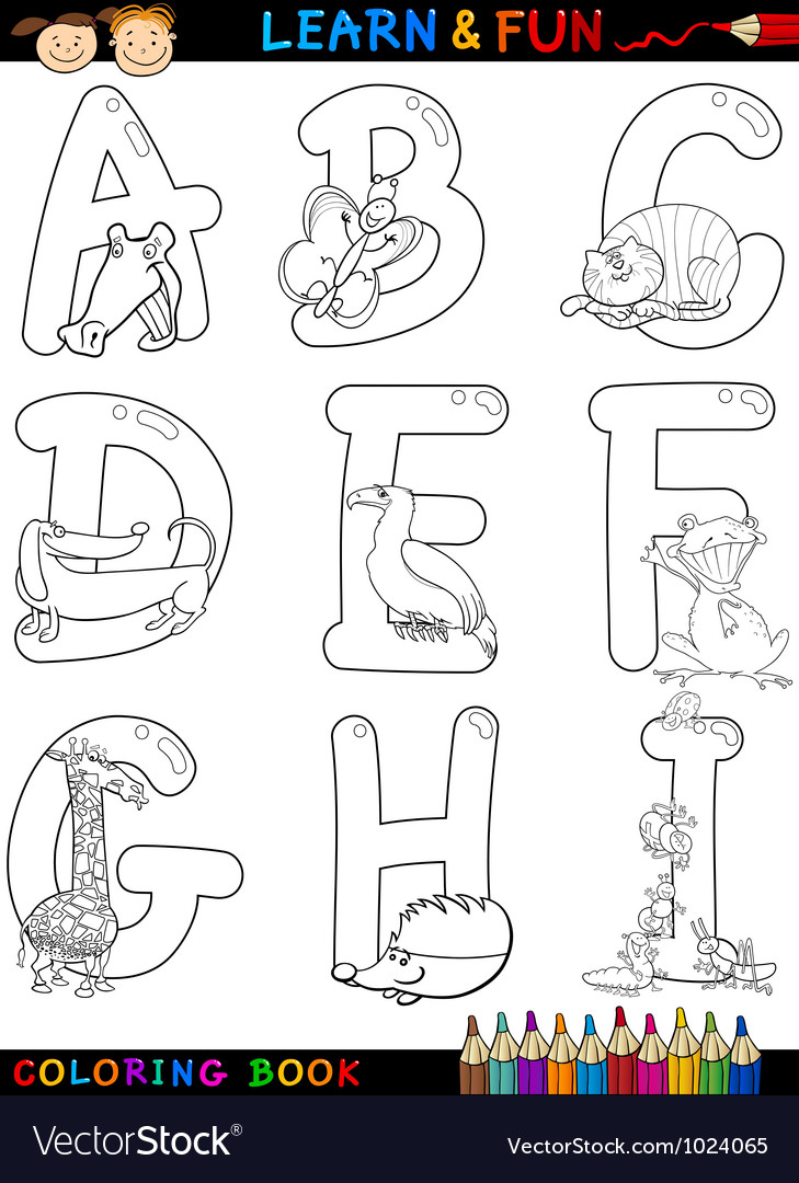 Cartoon Alphabet with Animals for coloring Vector Image