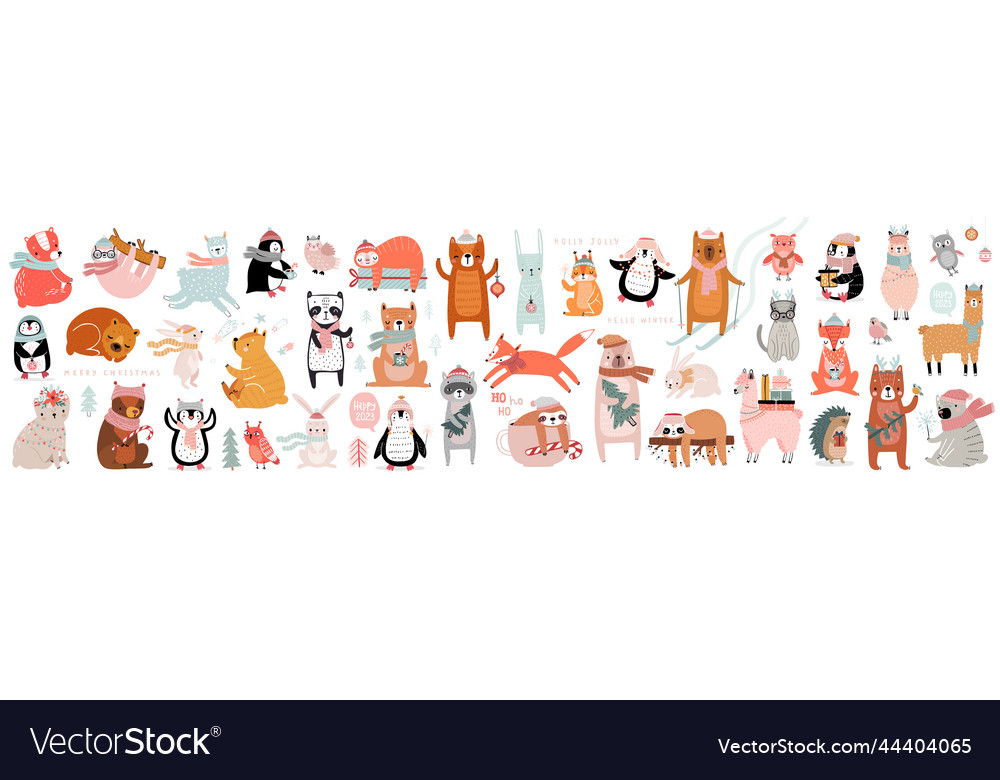 Christmas animals set hand drawn style bears vector image Christmas animals set hand drawn style bears