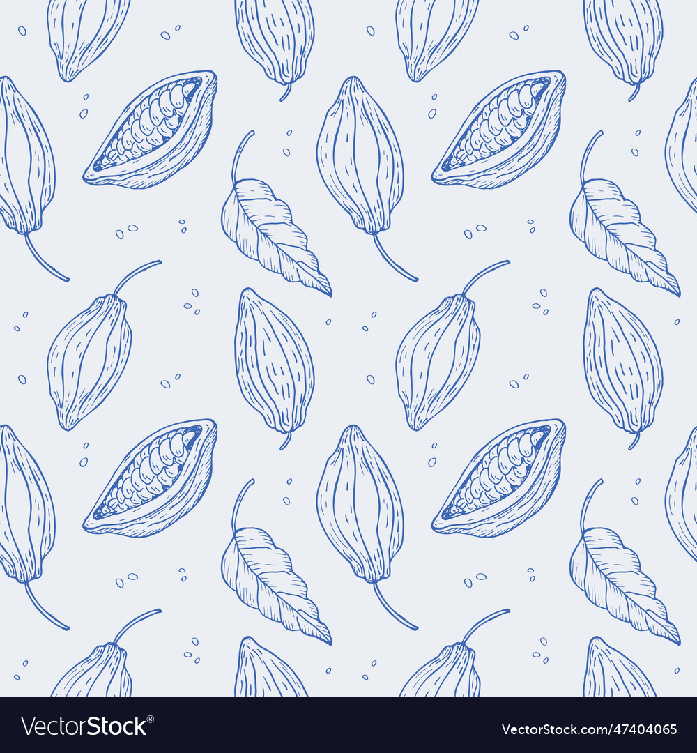 Cocoa plant seamless pattern hand drawn