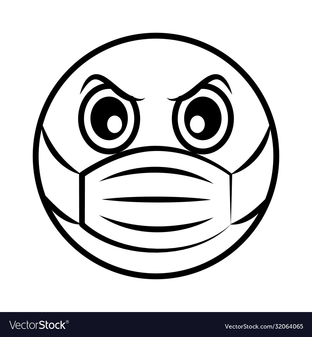 Emoticon angry with medical mask coronavirus