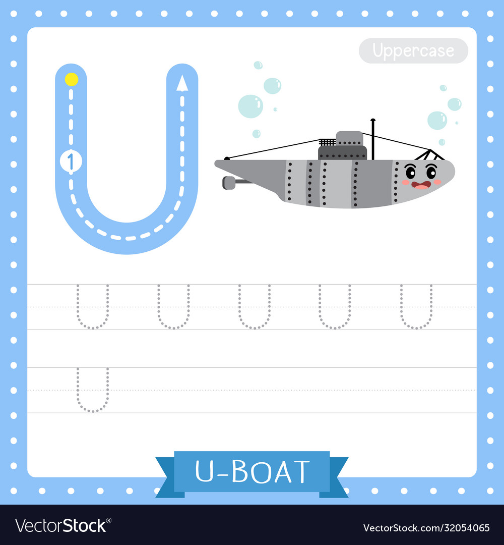 letter u uppercase tracing practice worksheet vector image