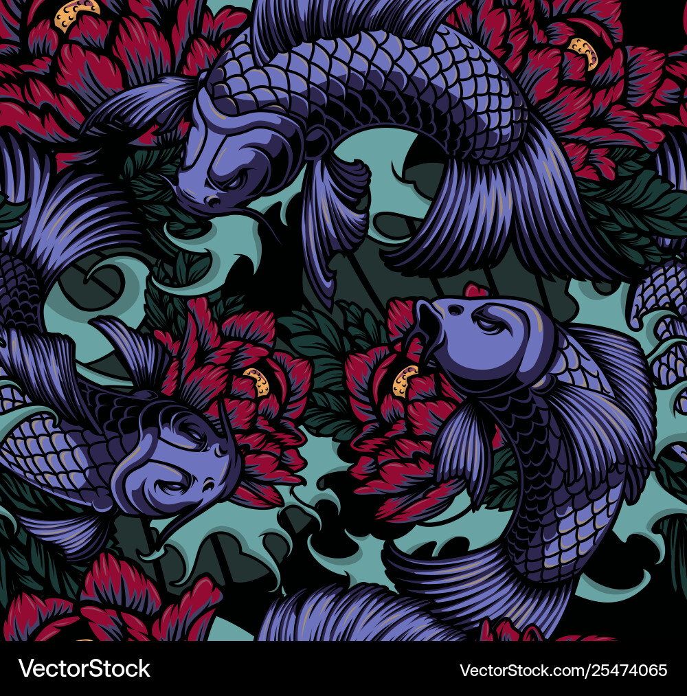 Seamless pattern with koi carp Royalty Free Vector Image