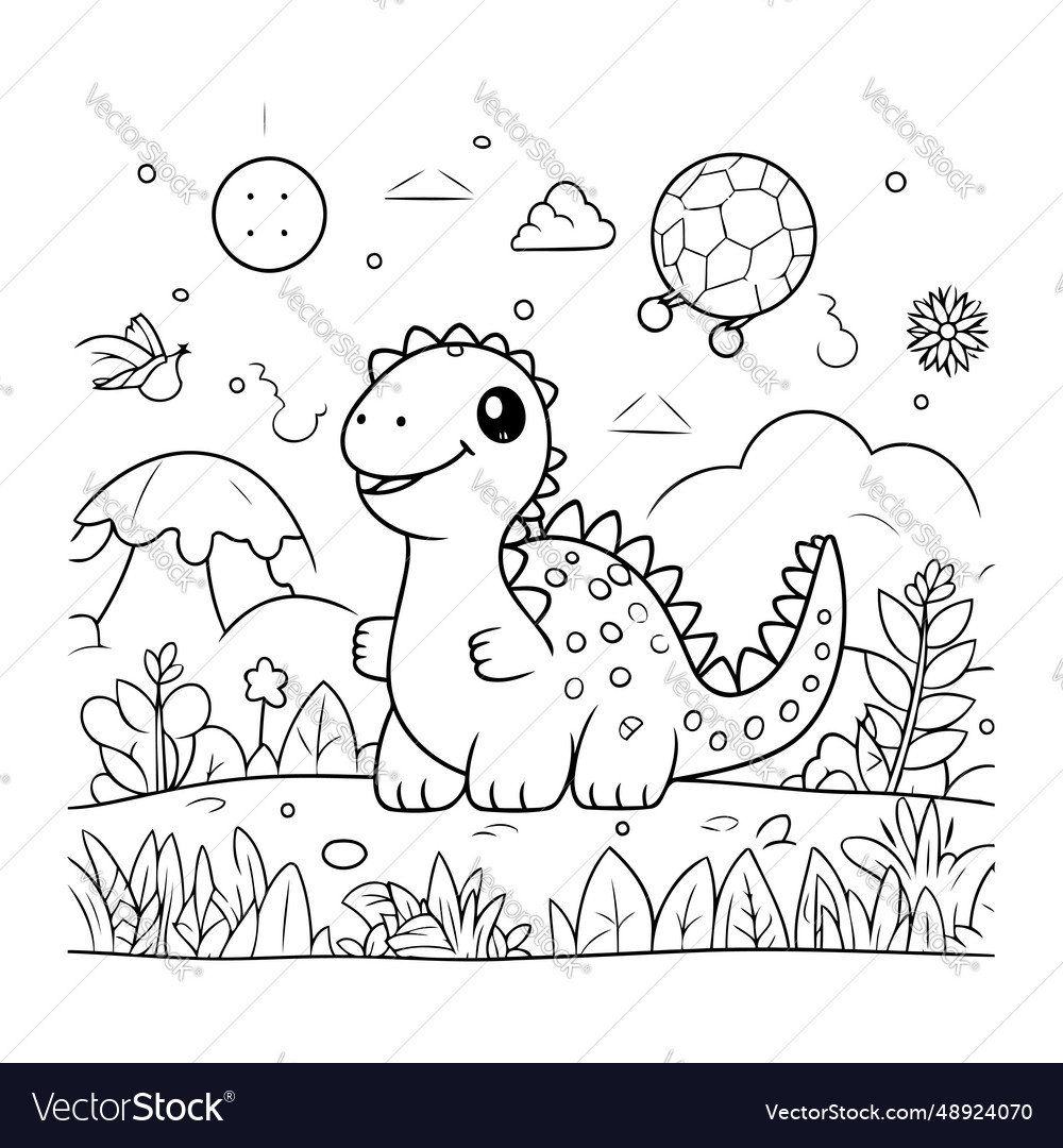 Coloring page outline of a cute dinosaur Vector Image