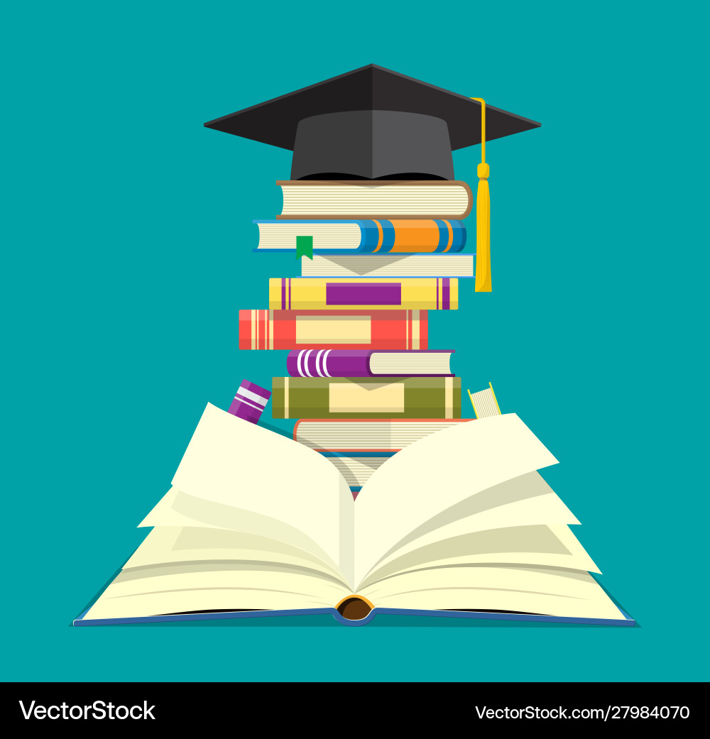 Graduation cap on stack books Royalty Free Vector Image