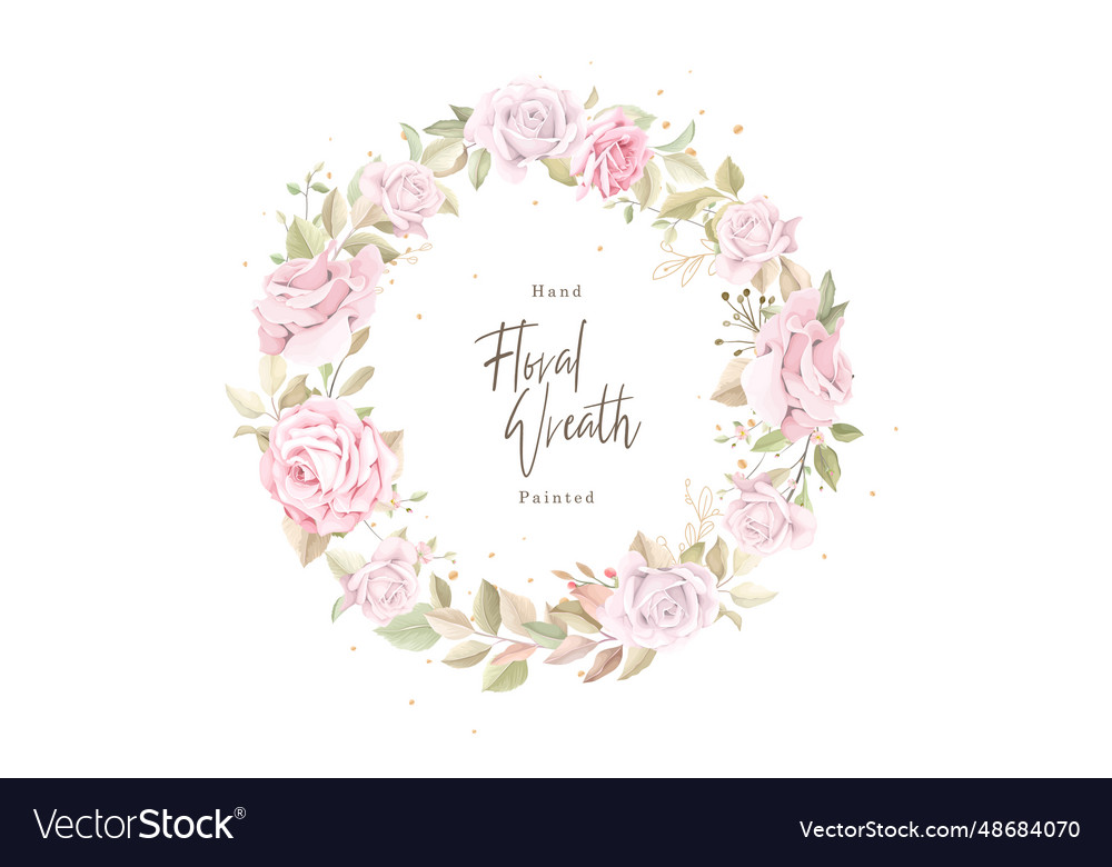 Hand drawn pink roses wreath