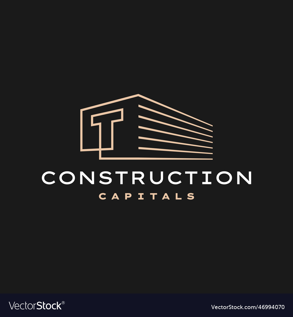 T letter construction 3d perspective gold outline Vector Image