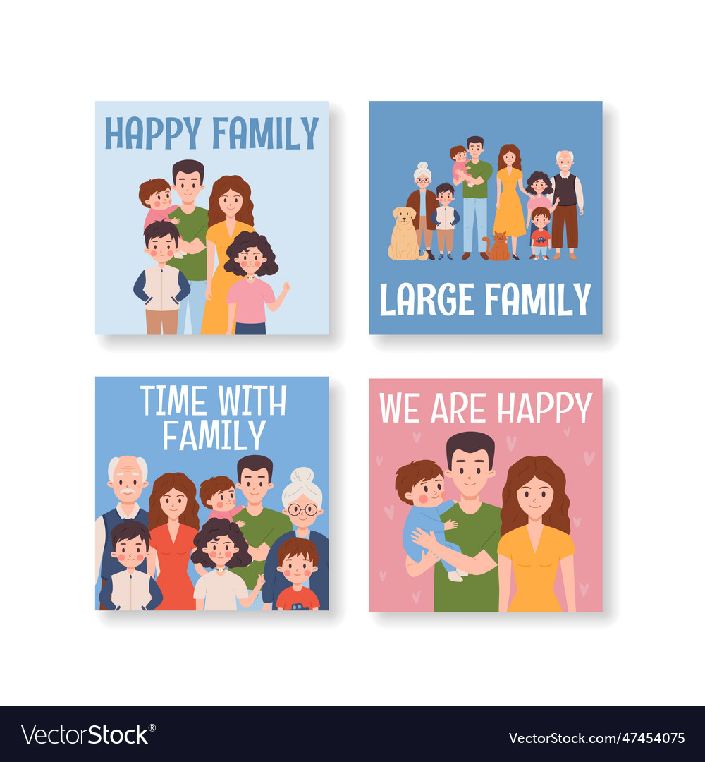 Big and happy families set of posters - flat