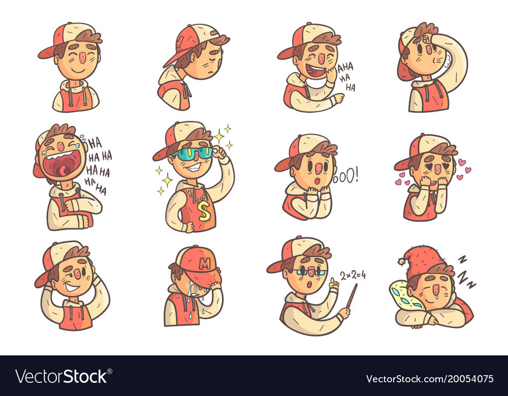 Boy in cap and college jacket collection of hand